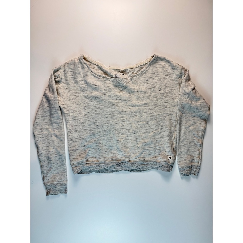 American Eagle Gray Cropped‎ Raw Edge Sweatshirt Womens Medium Pullover